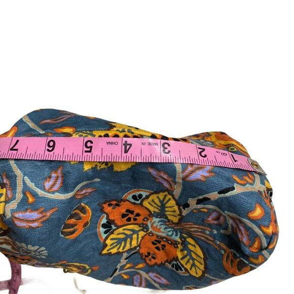 Floral tote Clutch bag purse FLORAL Blue Gold Tone - Picture 10 of 10